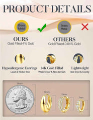 Set di 3 Paia di Orecchini a Cerchio – Placcati in Oro 14K e Argento – Cerchietti Ipoallergenici per Donna