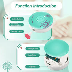 Electric Nail File for Kids with Six Interchangeable Sharpening Heads, Low Noise Newborn Nail File, Suitable for All Ages
